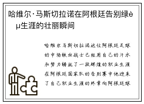 哈维尔·马斯切拉诺在阿根廷告别绿茵生涯的壮丽瞬间